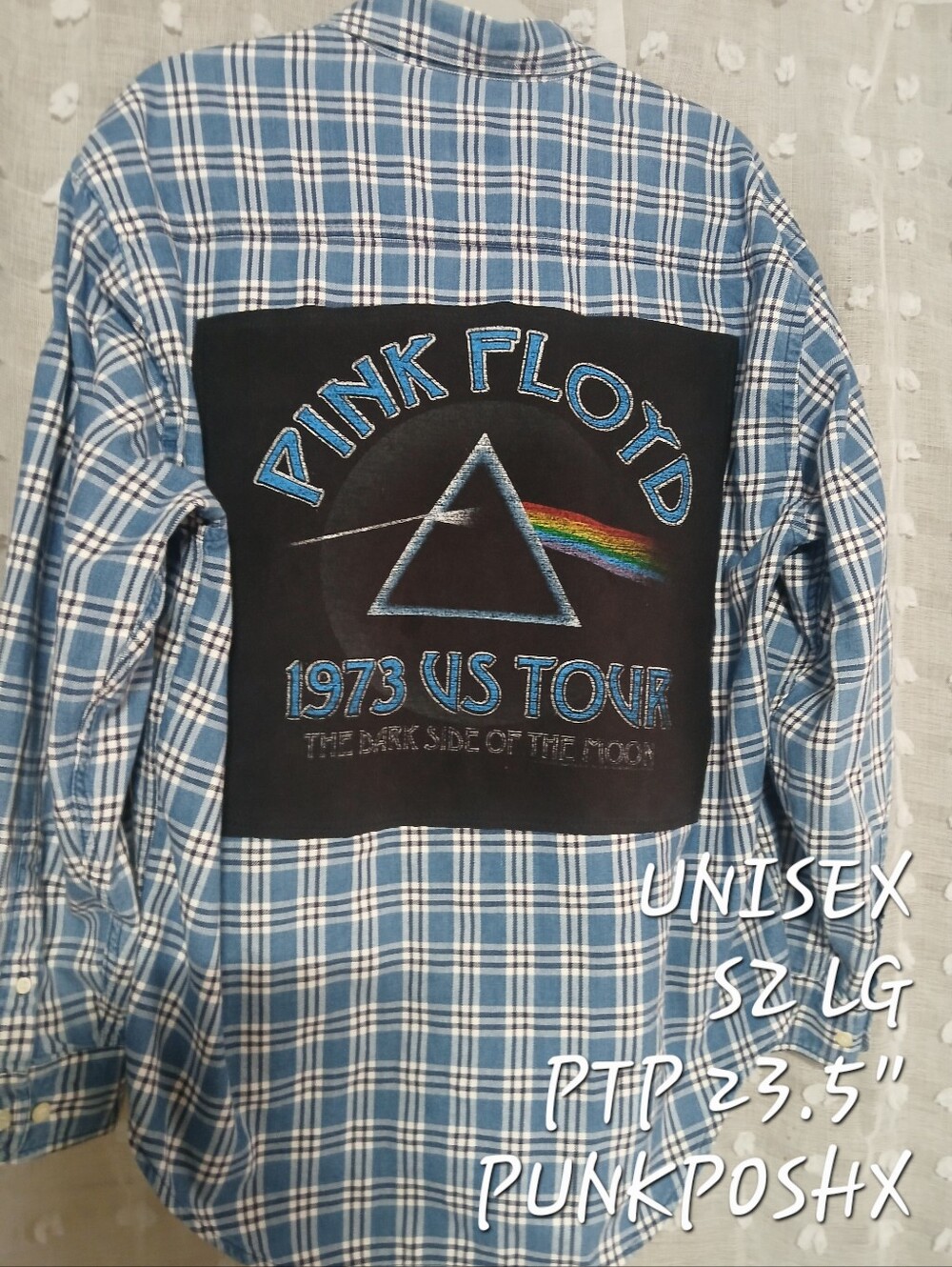 PINK FLOYD GRAPHIC UPCYCLED FLANNEL UNISEX SIZE LG PTP 23.5IN
